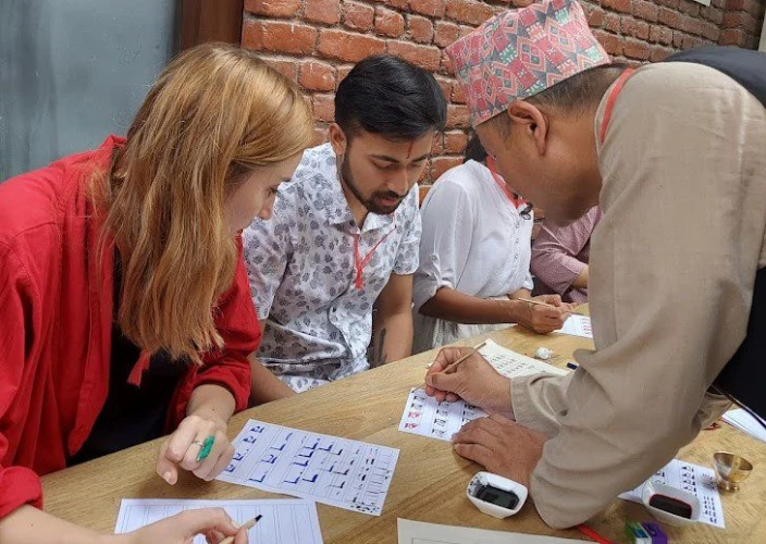 Faces of Nepal - Ranjana Lipi calligraphy with historian. - Session