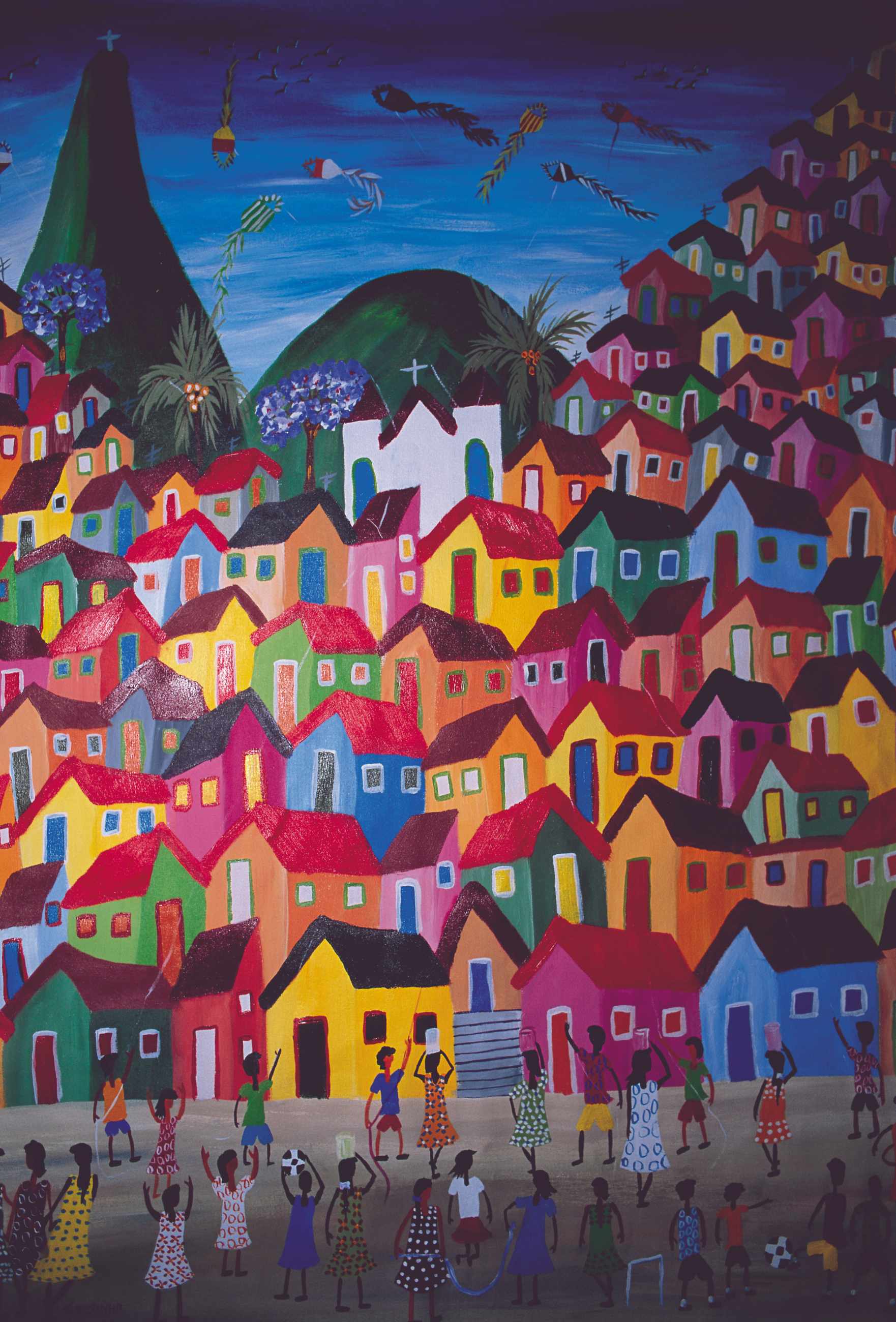 Peinture naïve d'une favela à Copacabana.