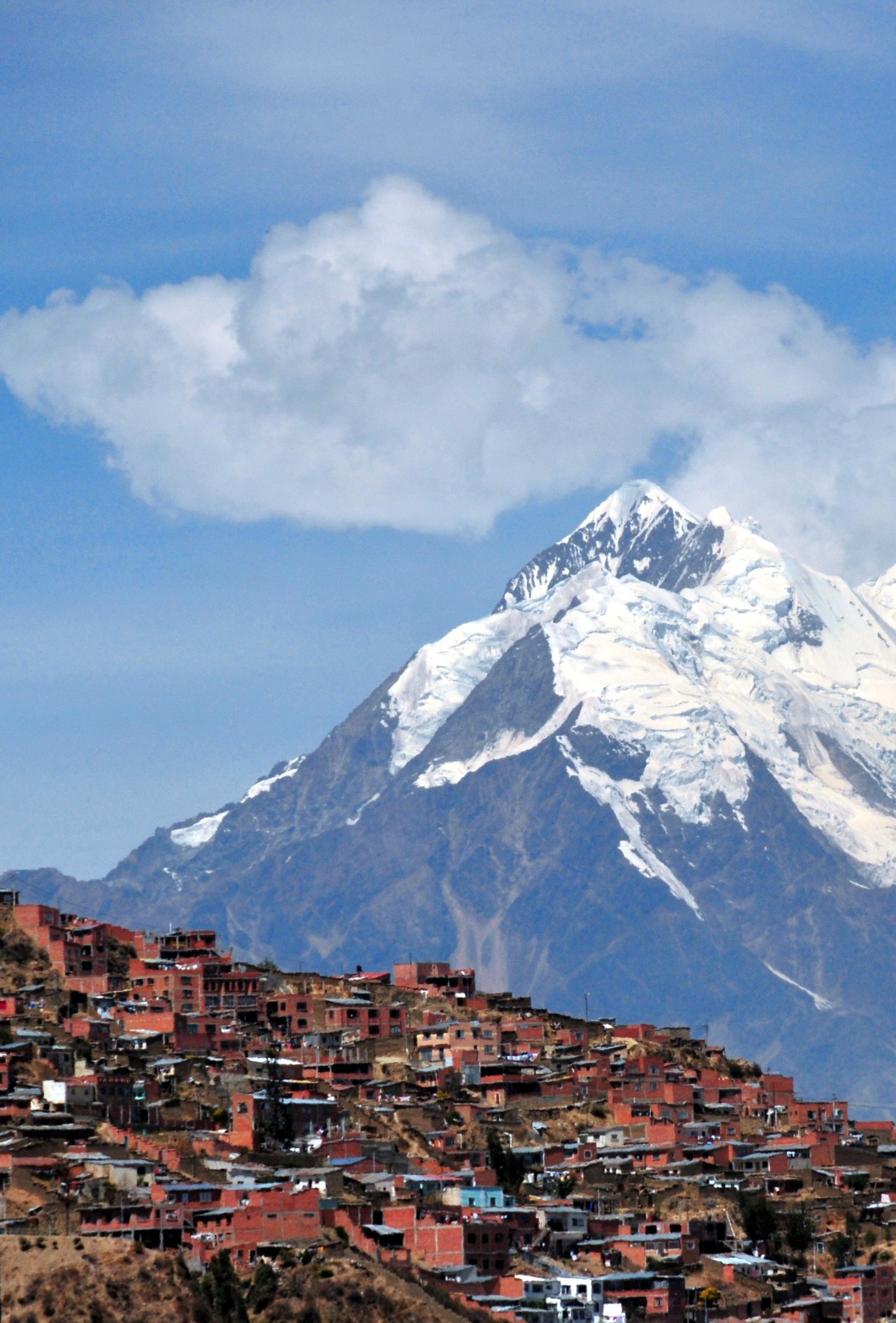 les maisons de La Paz et la montagne Nevado Illimani.