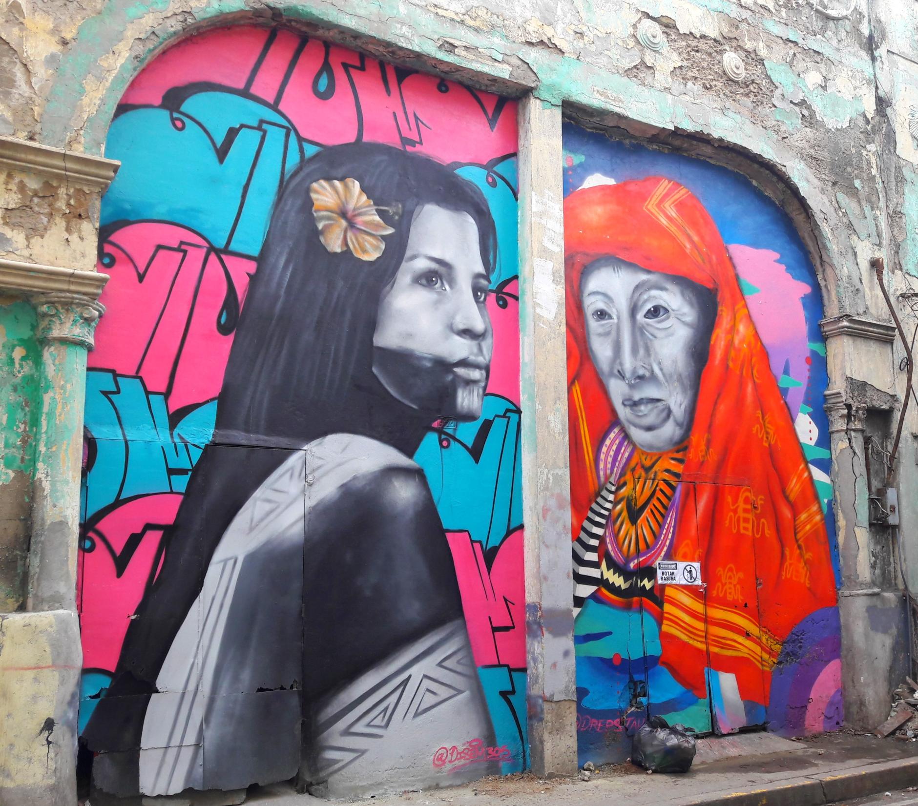 Peinture murale hommage aux femmes emberas et gunas.